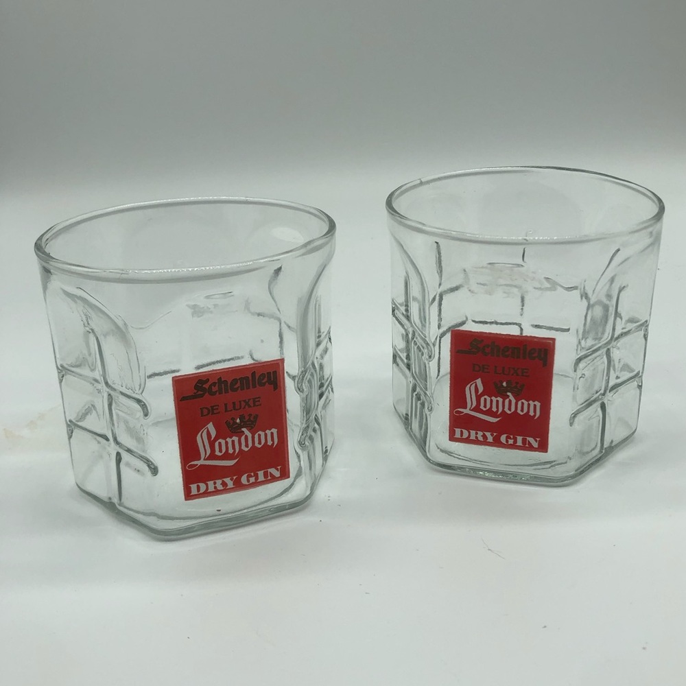 Schenley De Luxe London Dry Gin 2 Vintage Glasses Vintage